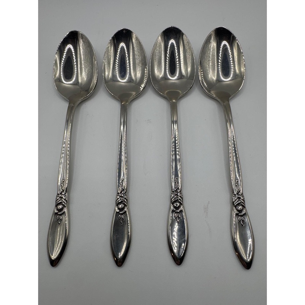 Oneida Community Spring Rose Stainless Teaspoons Set of 4 Glossy Floral 6in